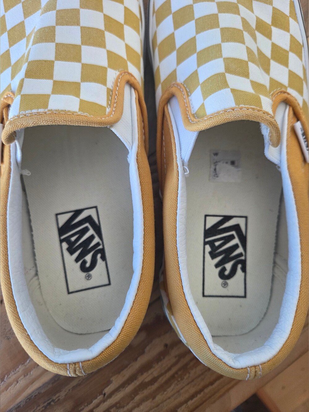 Vans Classic Slip-On Checkerboard Shoes - Yellow/White Womens 7.5 *See Callout - Picture 5 of 9